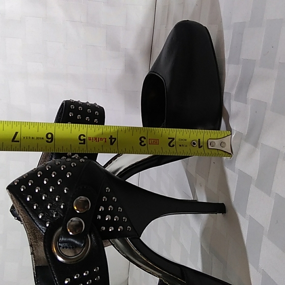 Bebe Black Leather Studded Stiletto Heels - Picture 13 of 16